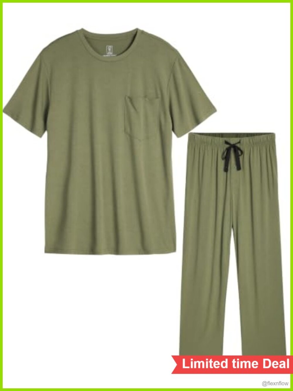 Mens Bamboo Rayon Pajama Set Short Sleeve Top Long Pants Sleep